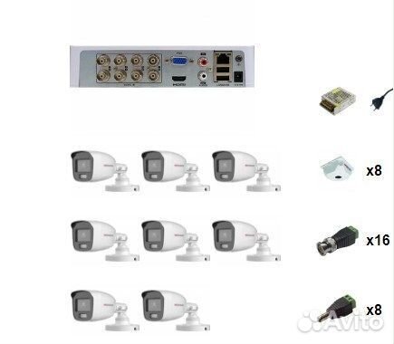 Комплект видеонаблюдения HiWatch 8 камер ColorVu 2