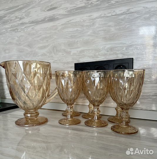 Набор бокалы и кувшин стеклянный, 6 шт