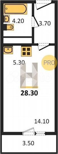 Квартира-студия, 28,3 м², 8/9 эт.