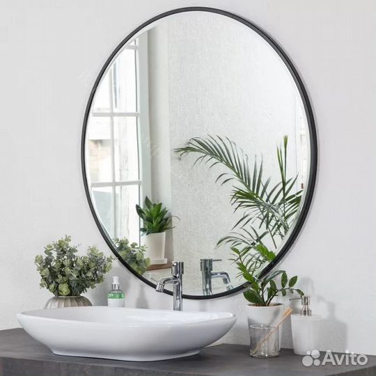 Круглое зеркало в черной раме Papillon