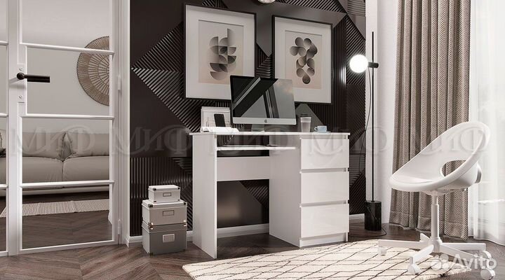 Стол письменный Челси Белый/Белый глянец