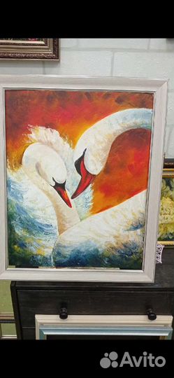 Картина маслом Лебеди