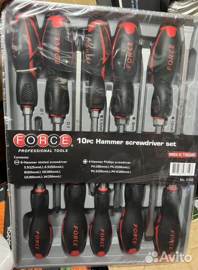 Набор отверток ударных 10 предметов Force