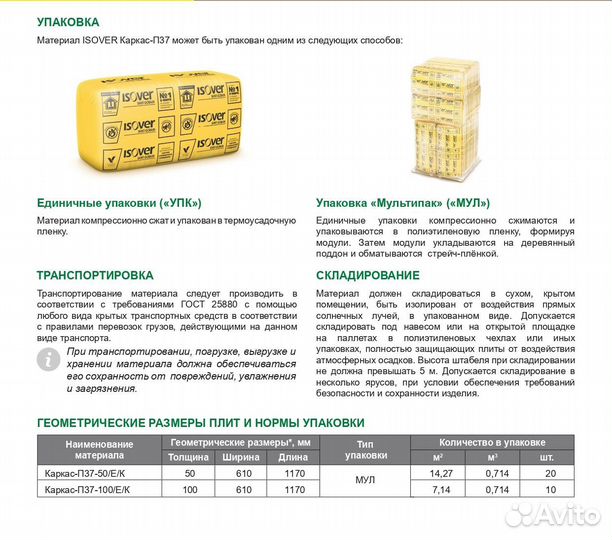 Утеплитель Изовер Каркас-П37
