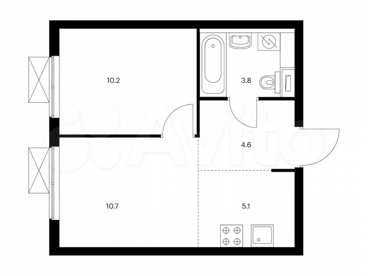 2-к. квартира, 34,4 м², 2/33 эт.