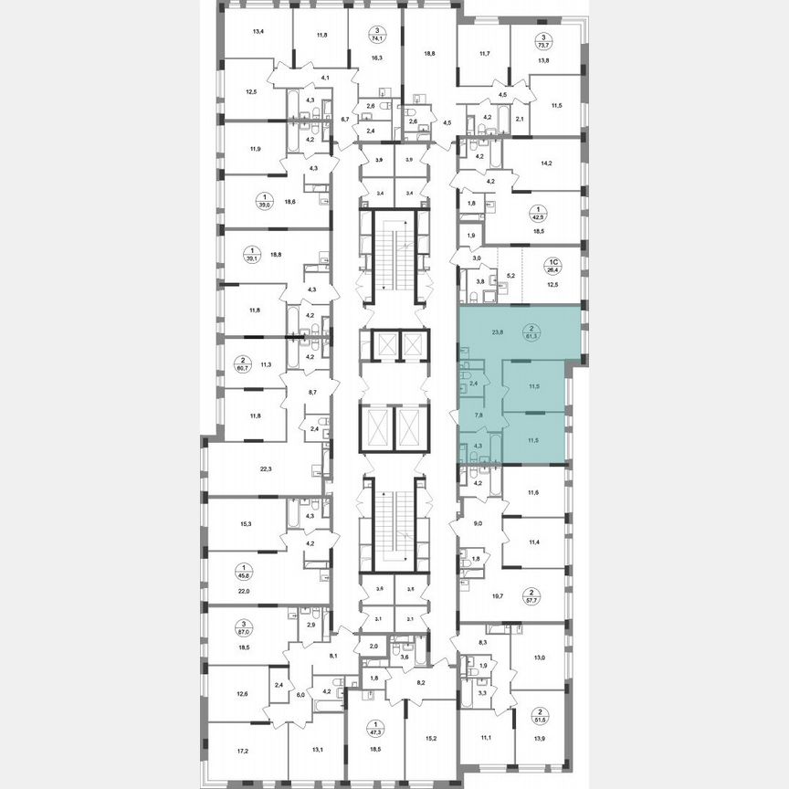 2-к. квартира, 61,3 м², 19/19 эт.