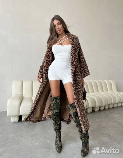 Леопардовая шуба в пол