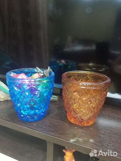 Ваза конфетница сахарница цветное стекло СССР