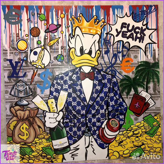 Деньги на холсте Скрудж Макдак картина Дональд Дак