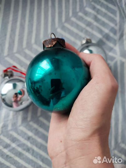 Ёлочные игрушки 50-е гг, шары толстое стекло 3 шт