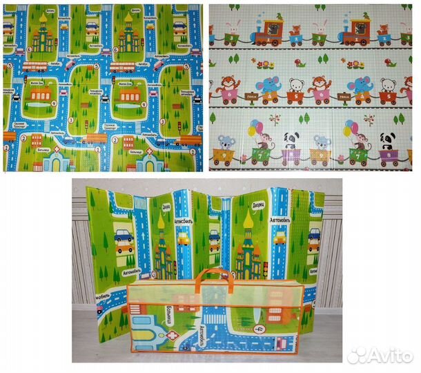 Складной термоковрик Дороги / Звериный паровозик