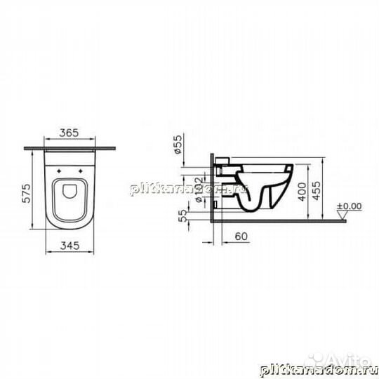 Vitra D-Light Унитаз подвесной 5911B003-1086, rimless, с емк. для дезинфин. ср-ва, без сидения