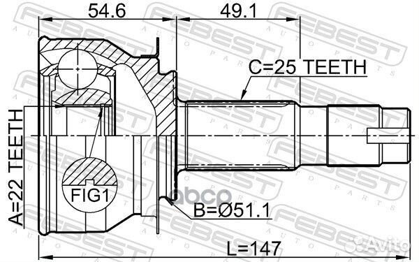 Шрус наружный 22X51X25 1010CBT Febest