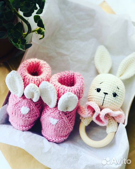 Деревянные вязанные грызунки погремушка