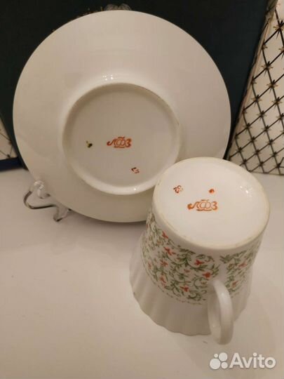 Кофейная пара. лфз. Костяной фарфор. Редкая