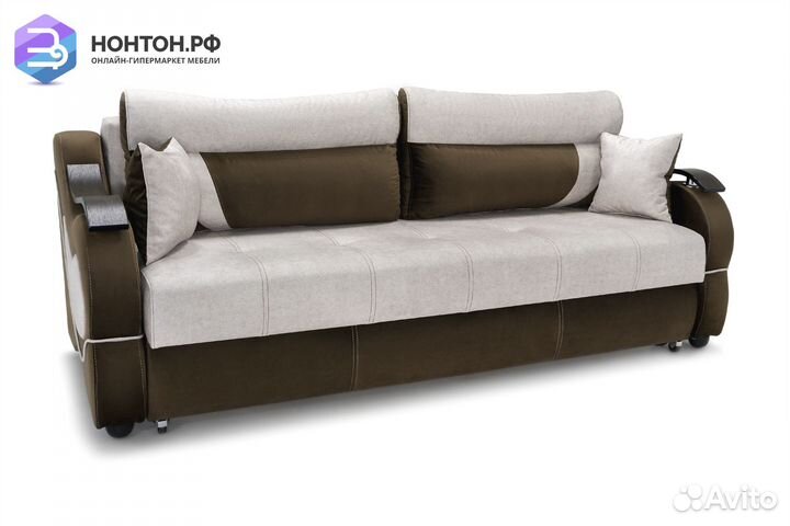 Диван еврокнижка Дублин коричневый / бежевый