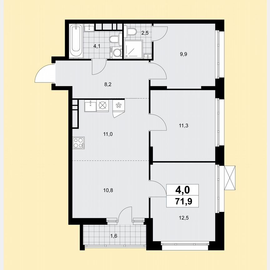 4-к. квартира, 71,9 м², 14/15 эт.