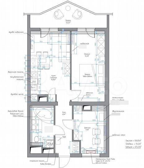 2-к. квартира, 60 м², 9/14 эт.