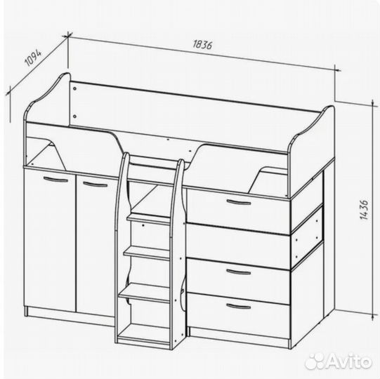 Детская кровать чердак со столом и шкафом