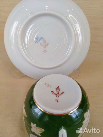Чайная пара, блюдца Мальва/Шиповник Вербилки