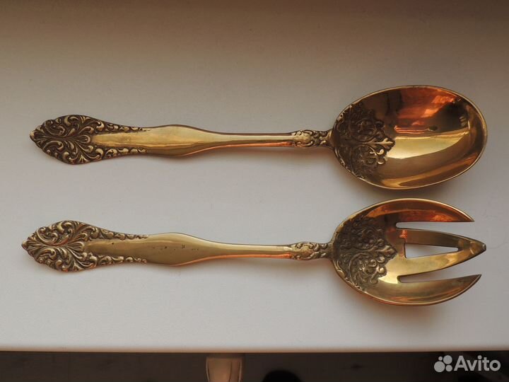 Вилка ложка для салата латунь бронза