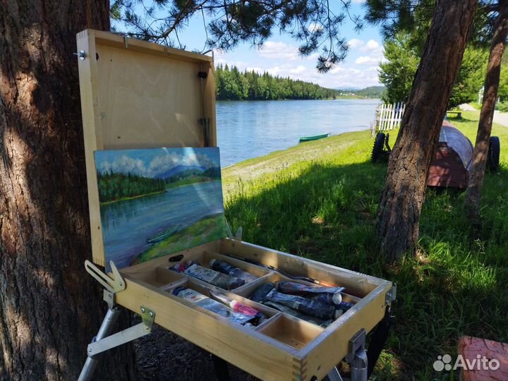 Пейзаж Картина маслом река Лодка