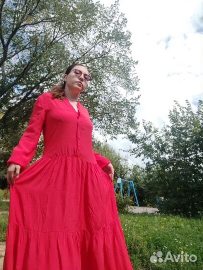 Платье алое красное длинное 42 44 шифоновое