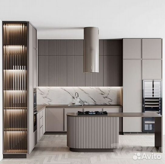 Кухня встроенная светлая