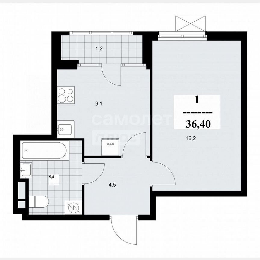 1-к. квартира, 36,4 м², 2/16 эт.