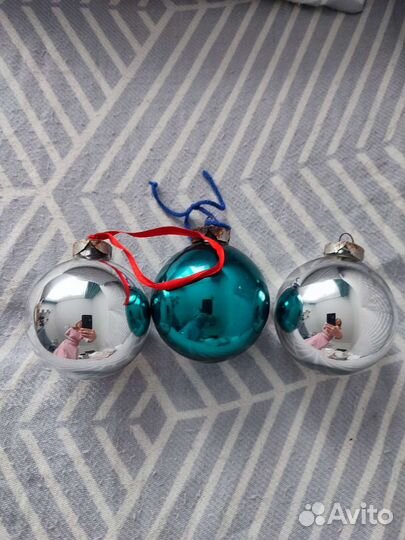 Ёлочные игрушки 50-е гг, шары толстое стекло 3 шт