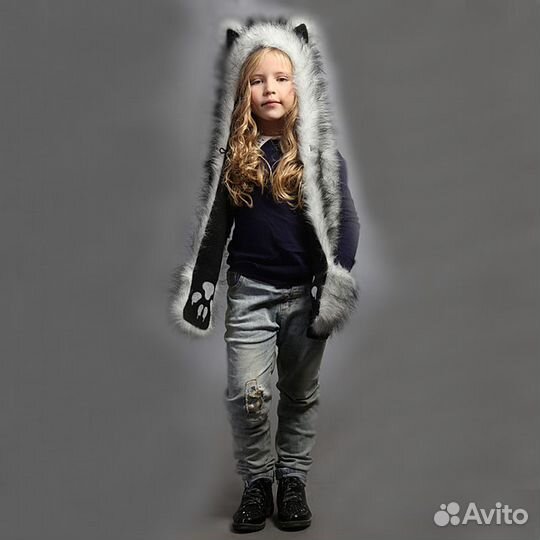 Детская меховая шапка с ушками Зверошапка Хаски