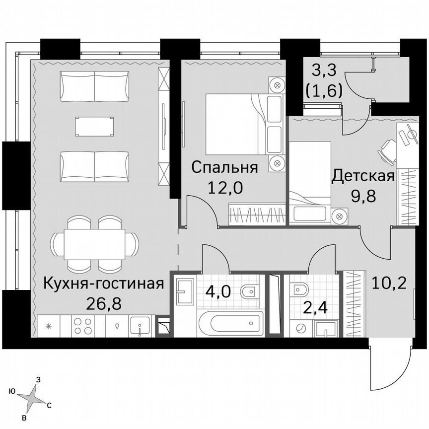 2-к. квартира, 67,1 м², 2/46 эт.