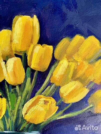 Картина маслом желтые тюльпаны