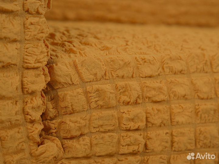 Чехол на угловой диван с выступом справа Горчичный