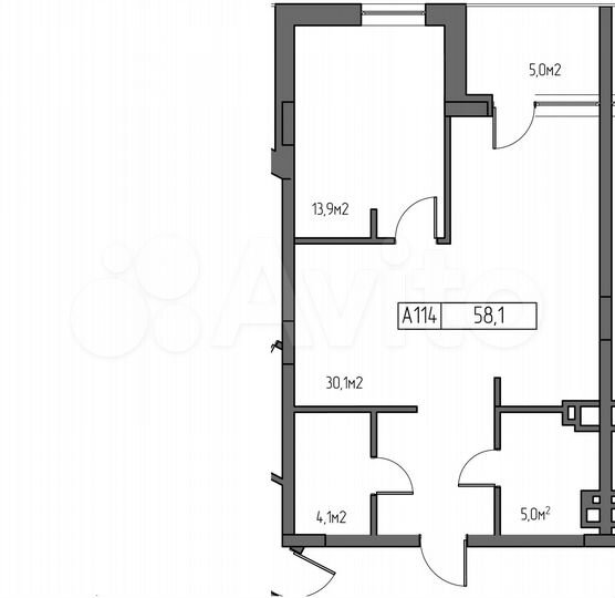 1-к. апартаменты, 58,1 м², 6/7 эт.