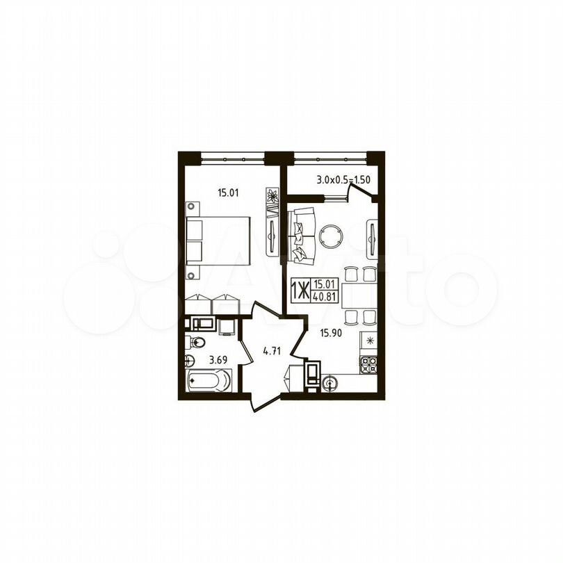 1-к. квартира, 40,8 м², 2/9 эт.