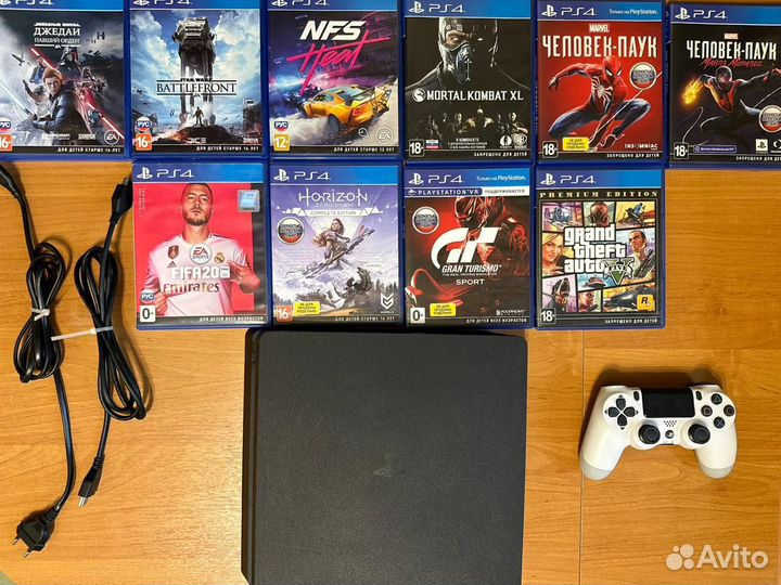 Sony playstation 4 slim 1tb с играми+переходник hd