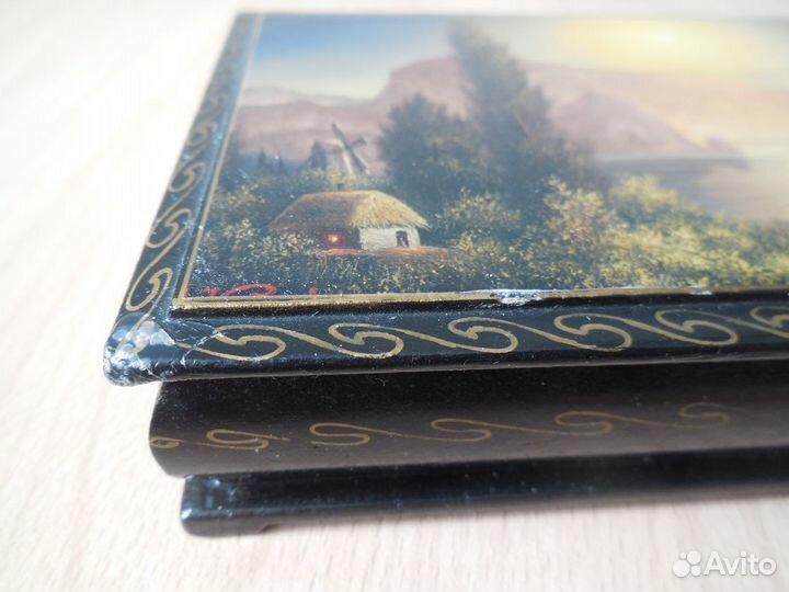 Шкатулка лак, папье-маше. Морской пейзаж. Винтаж