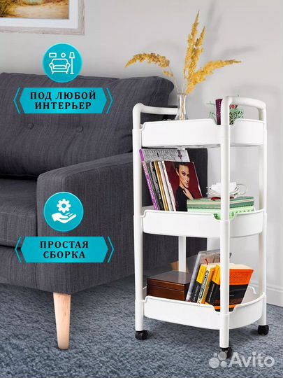 Этажерка на колесиках новая белая 3 секции