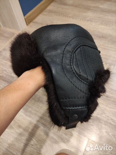 Шапка ушанка кожаная мужская