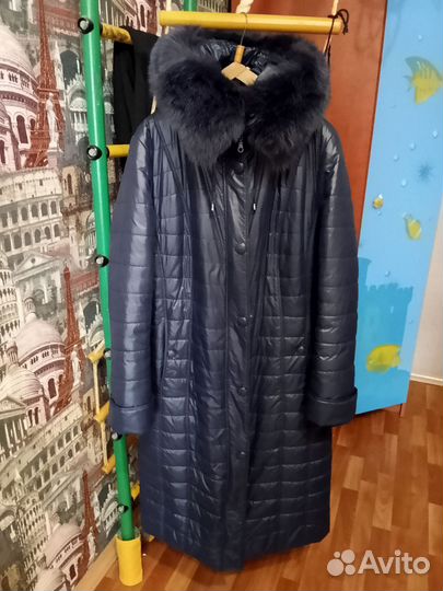 Пуховик синий