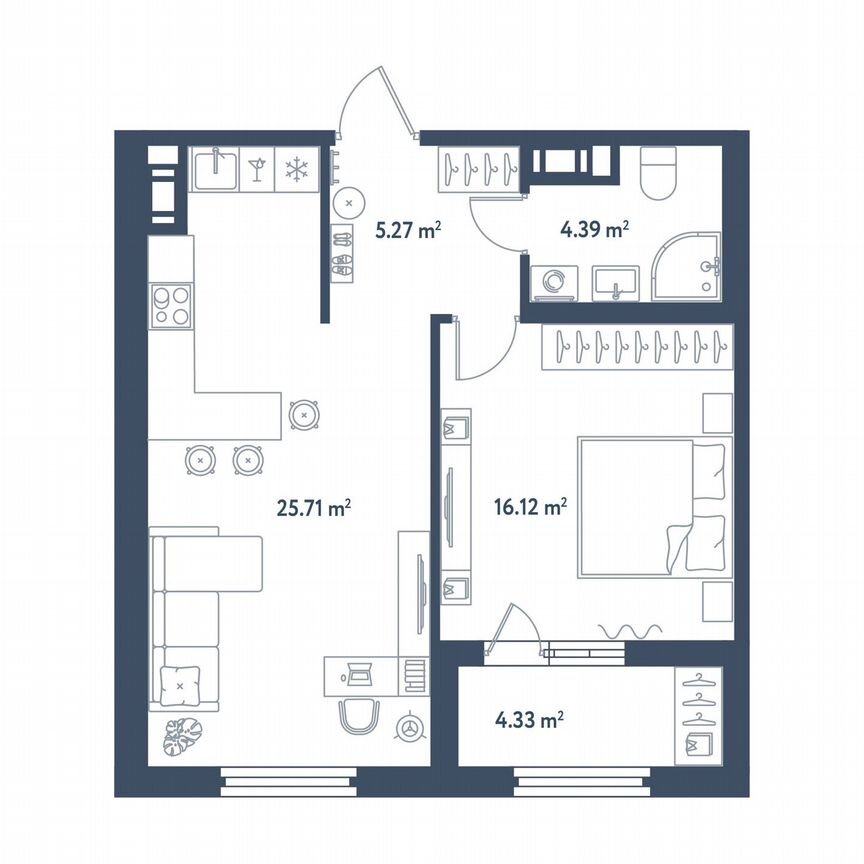 1-к. квартира, 53,7 м², 3/11 эт.