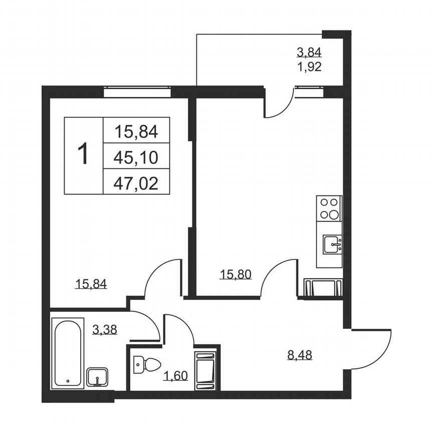 1-к. квартира, 47 м², 4/19 эт.