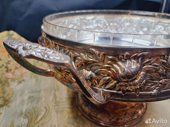 Ваза для фруктов, большая, посеребреная