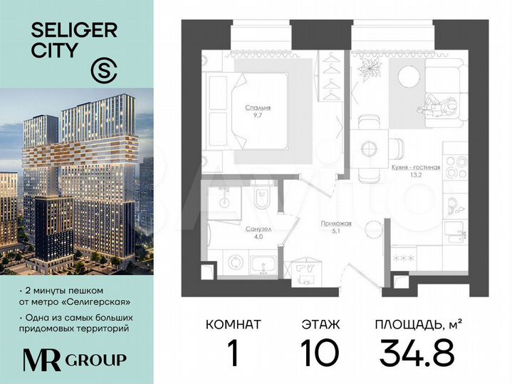 1-к. квартира, 34,9 м², 10/39 эт.