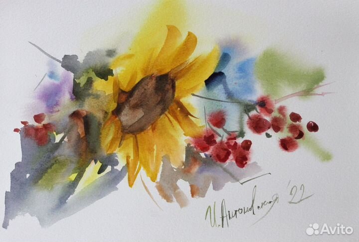 Подсолнух. Акварель