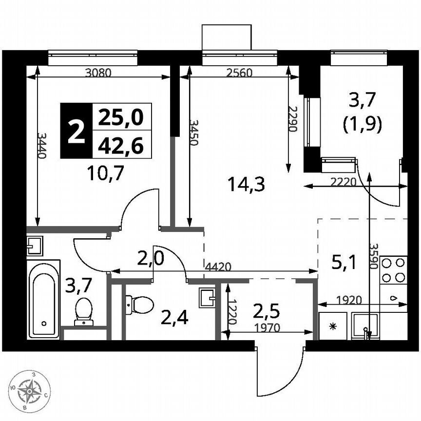 1-к. квартира, 42,6 м², 16/18 эт.