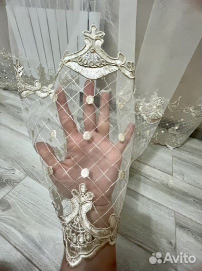 Тюль вензель с вышивкой и жемчугом новый