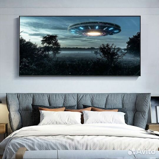 Современная Картина маслом для интерьера нло