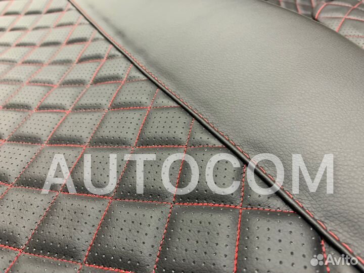 Чехлы на сидения ваз 2170 кожа/кожа (красный ромб)